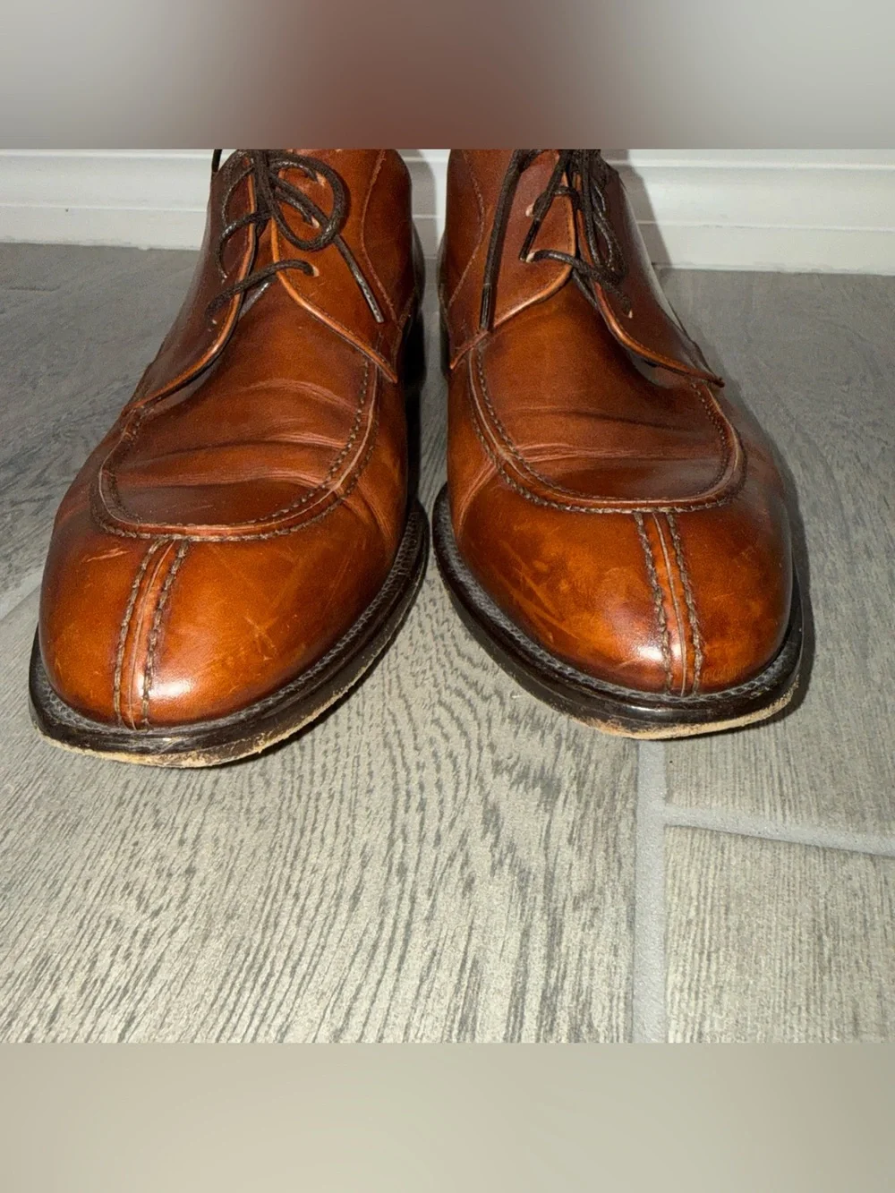 Ermenegildo Zegma Leather Apron Toe Derby Shoes 10D Cognac Brown Old Money *READ